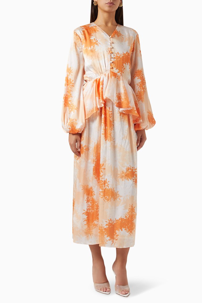 

Lina Abstract-print Midi Dress, Orange