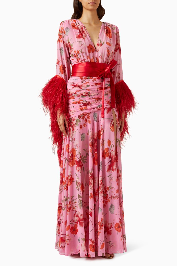 Geisha Poppy Gown in Silk, Multicolour