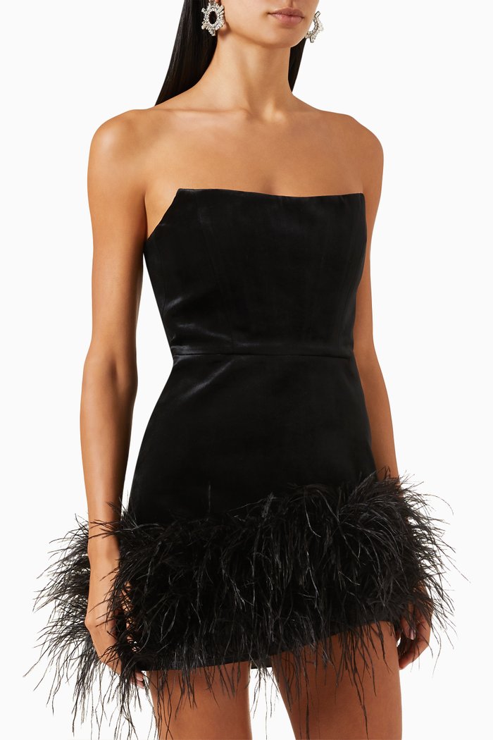 

Fiora Feather Mini Dress in Viscose-blend, Black