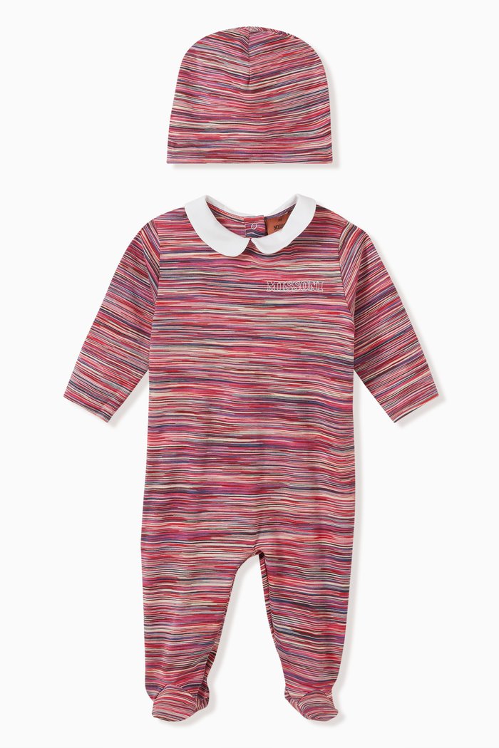 

Logo Stripe Sleepsuit & Hat Set, Pink