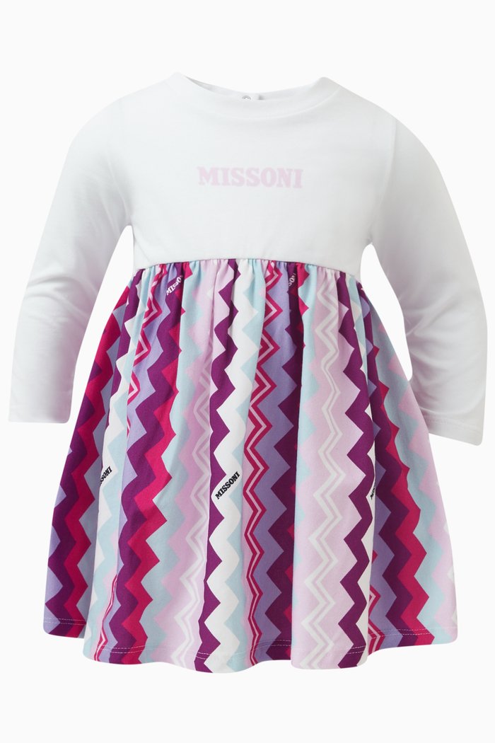 

Zig Zag Skirt Logo Dress in Stretch Cotton Jersey, Pink