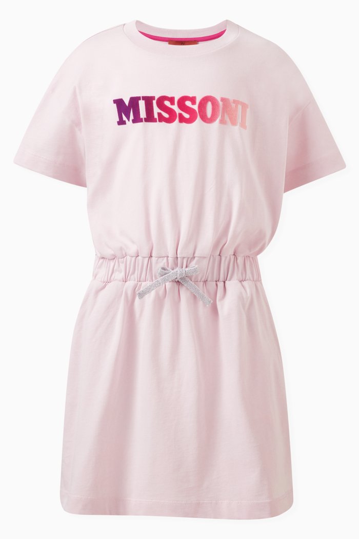 Logo-embroidered Dress in Cotton, Pink