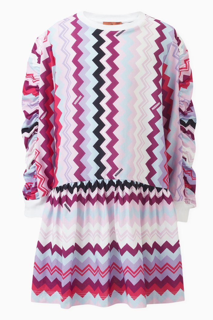 

Zig Zag Dress in Stretch Cotton, Pink