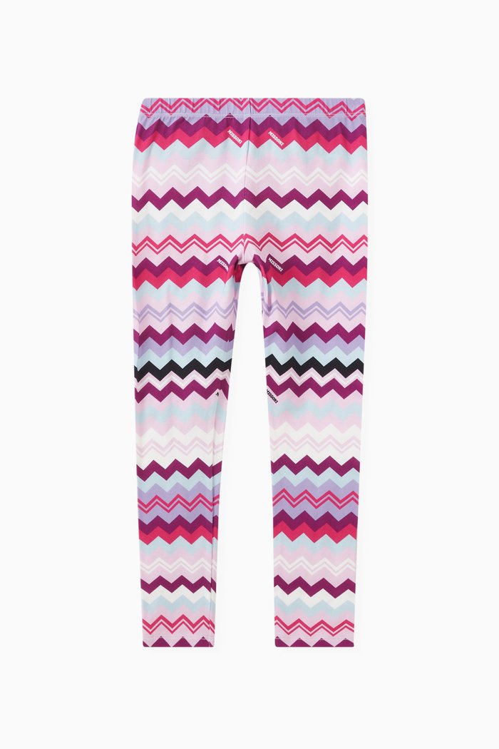Zigzag-pattern Leggings in Cotton, Pink