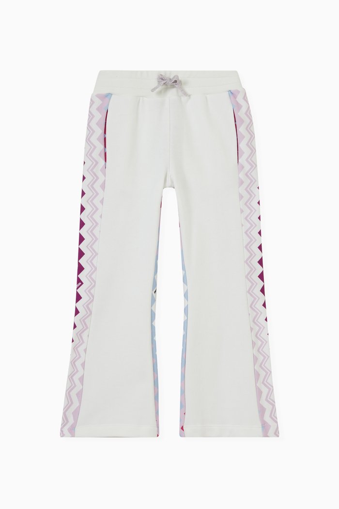 

Zigzag-pattern Flared Pants in Cotton, White