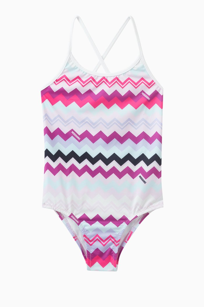 

Zig Zag Print One-piece Swimsuit in Lycra, Pink