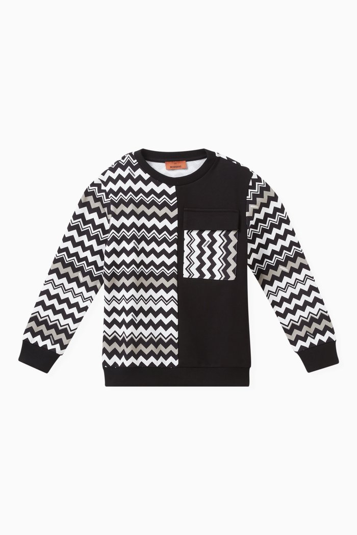 

Zigzag-pattern Sweatshirt in Cotton, Black