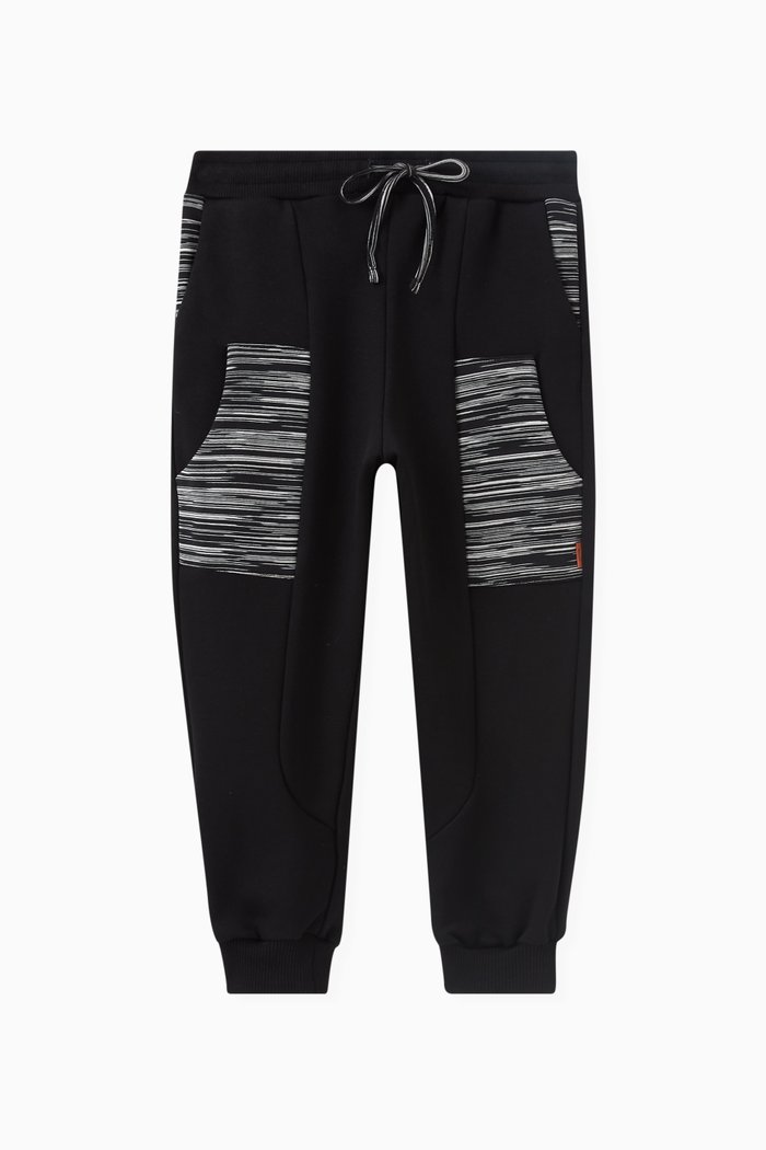 Striped Pocket Joggers in Cotton Jersey, Black