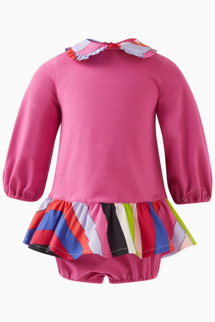 Abstract-detail Ruffle Dress with Bloomers, Pink