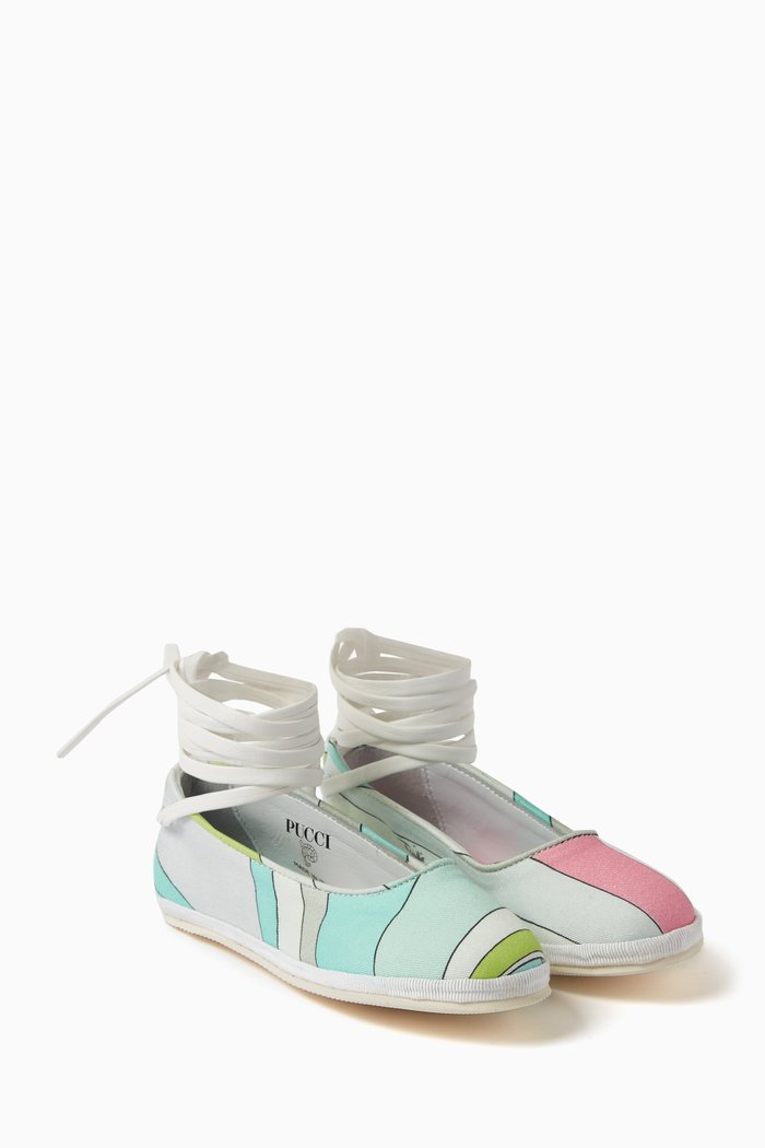 

Abstract Print Ballerina Flats in Canvas, Blue