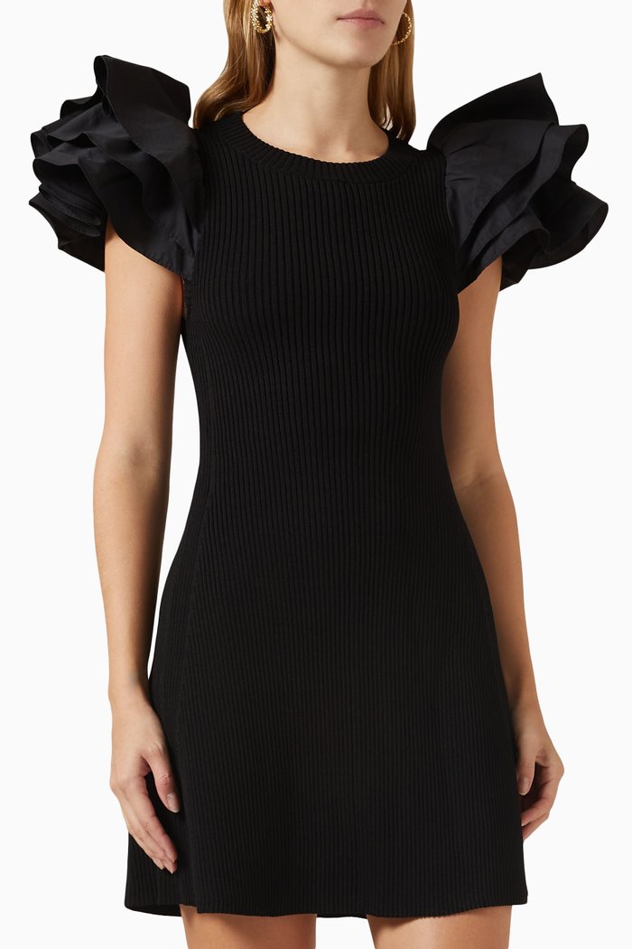 Questa Puff Mini Dress in Nylon-blend Knit, Black