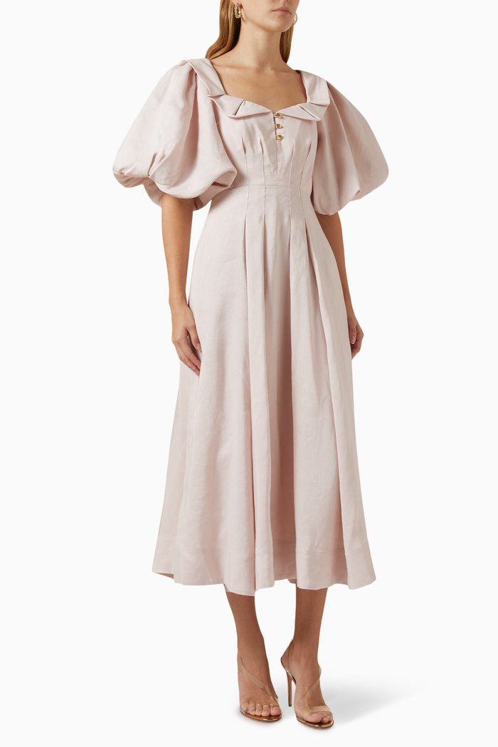 

Jessica Frill Midi Dress in Linen-blend, Pink