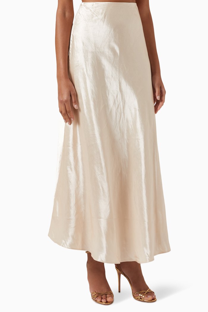 

Moonglade Bias Maxi Skirt in Satin, Neutral