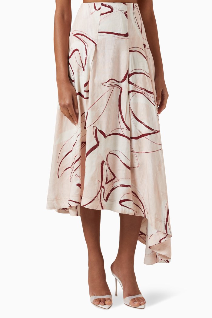 

Jeanne Dipped Midi Skirt in Linen, Pink