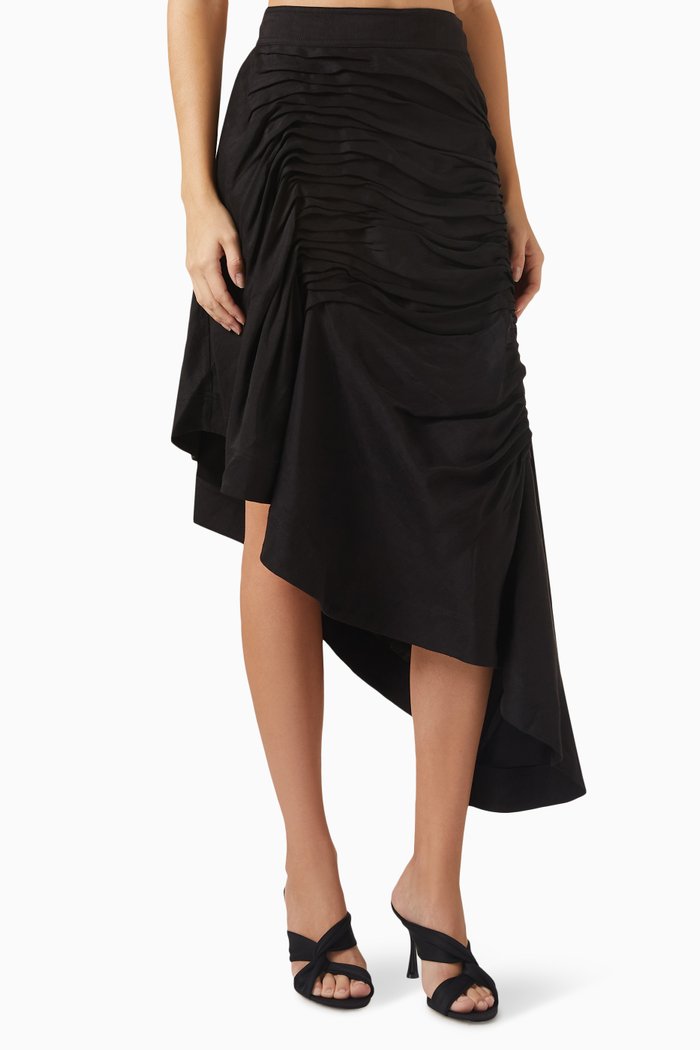 

Memoir Asymmetric Midi Skirt in Linen-blend, Black