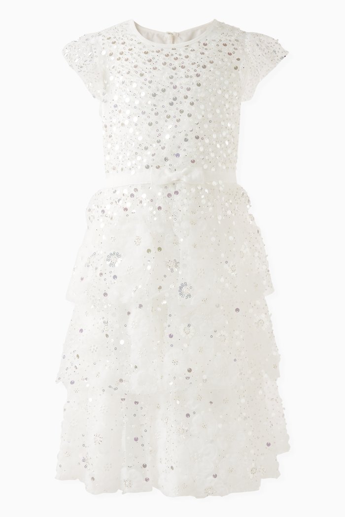 

Sequin-embellished Tiered Dress in Tulle, White