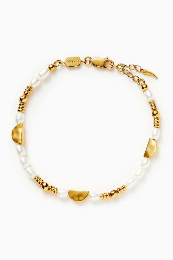 

Zenyu Pearl Beaded Charm Bracelet in 18kt Recycled Gold-plated Brass, White