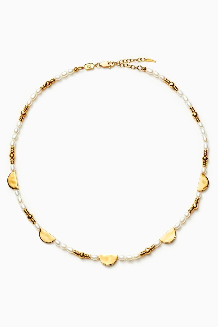 

Zenyu Pearl Beaded Charm Choker in 18kt Recycled Gold-plated Brass, White