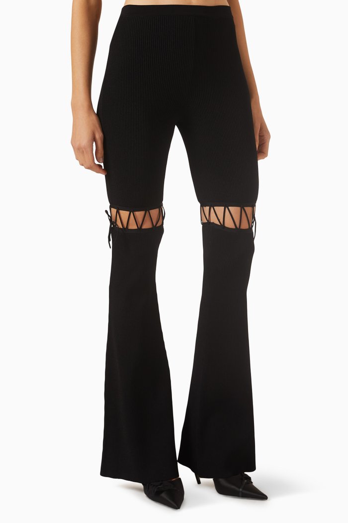 

Laced Flared Leggings in Viscose-blend, Black