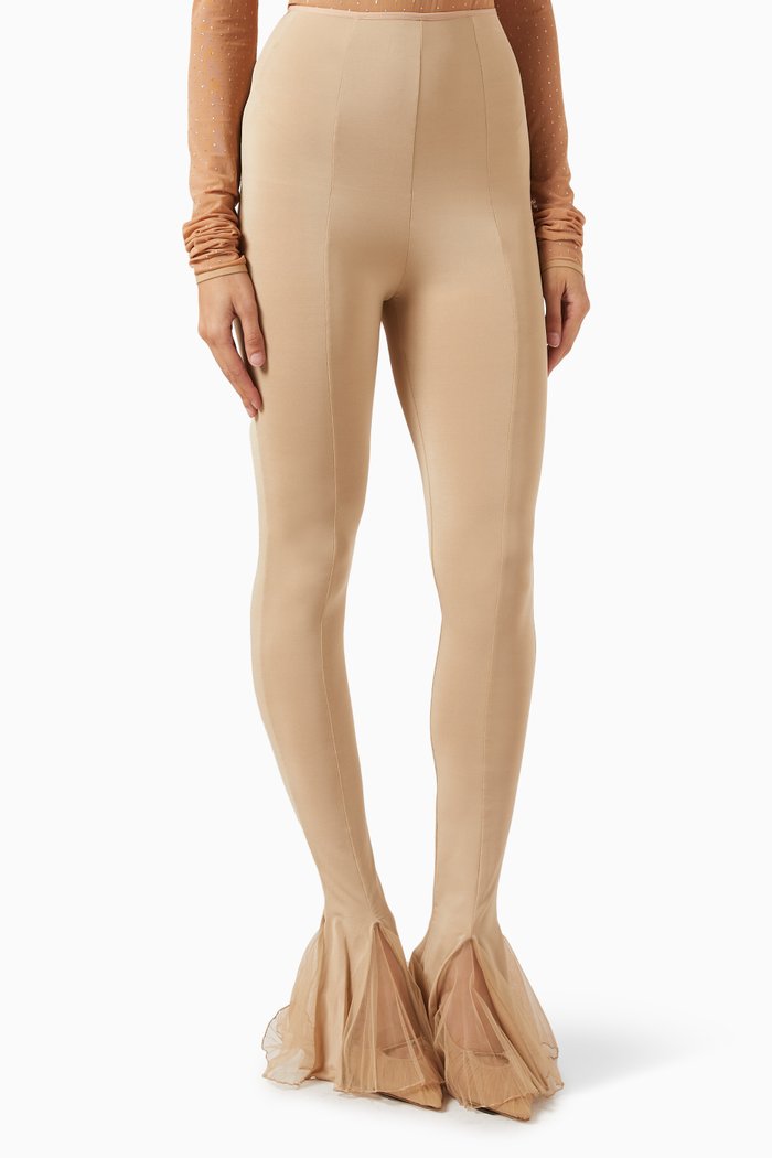 

Frilled-hem Fitted Pants in Stretch-viscose, Neutral