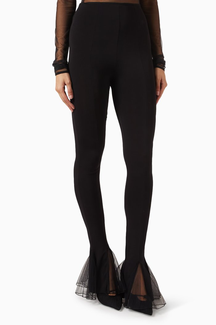 

Frilled-hem Fitted Pants in Stretch-viscose, Black