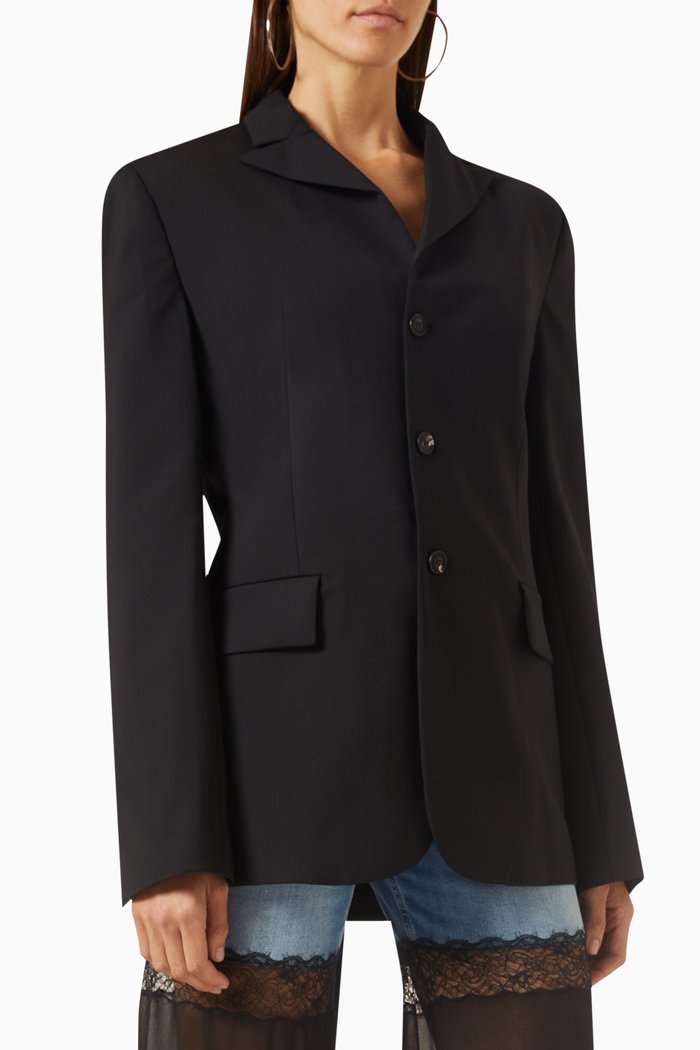 

Tailored Belted Jacket in Stretch-wool, Black
