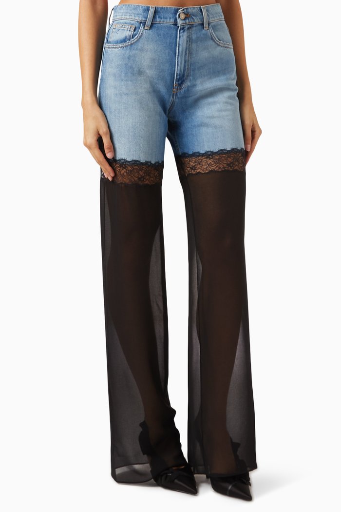 Hybrid Wide-leg Sheer Jeans, Multicolour