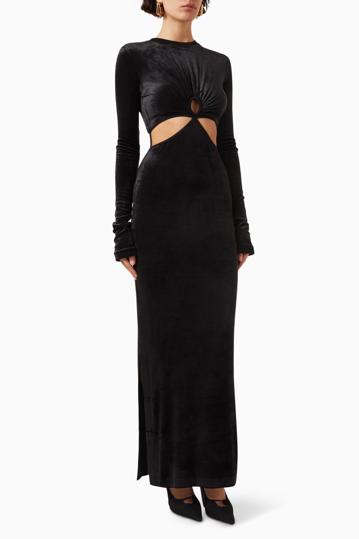 

Cut-out Maxi Dress in Velvet, Black