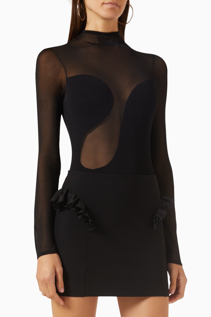

Asymmetrical Bra Bodysuit in Viscose-blend, Black