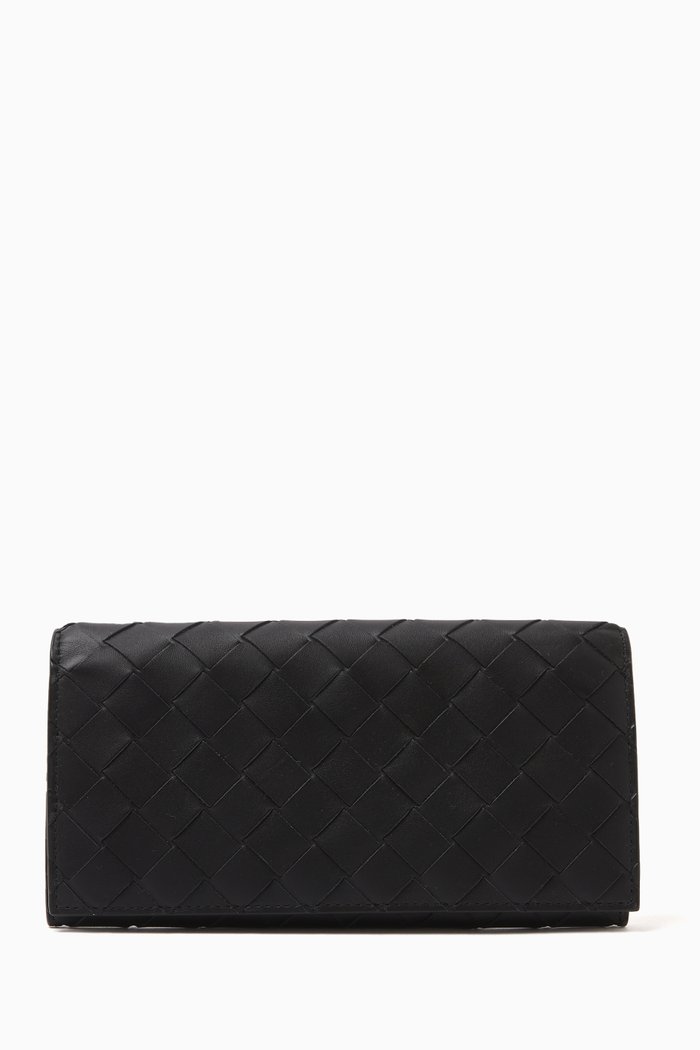 

Long Wallet in Intreccio Leather, Black