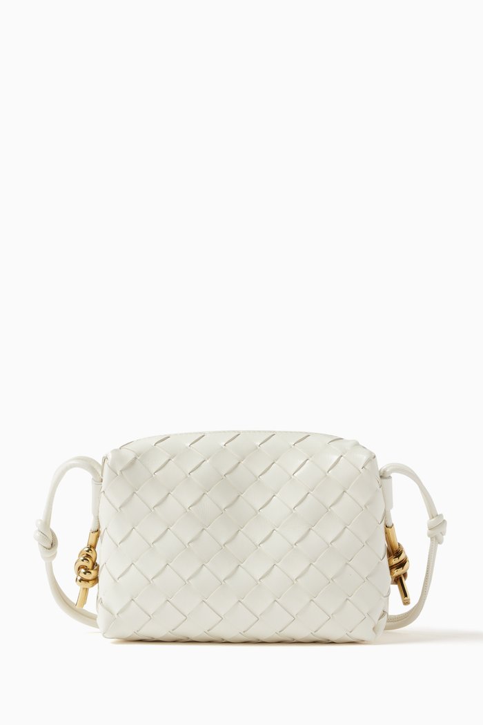 

Mini Loop Crossbody Bag in Intrecciato Leather, White