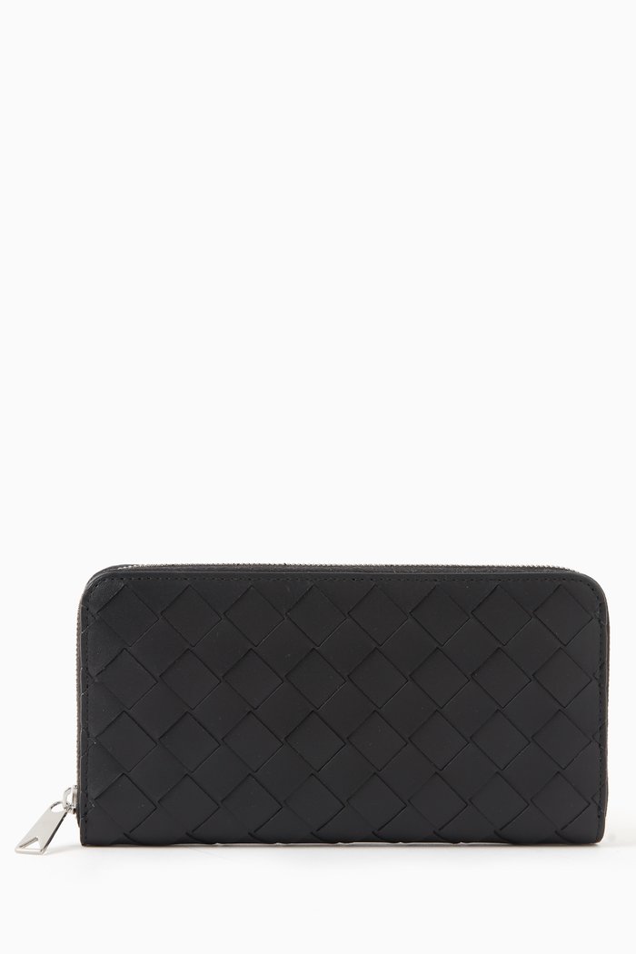 

Zip Around Wallet in Intrecciato Leather, Black