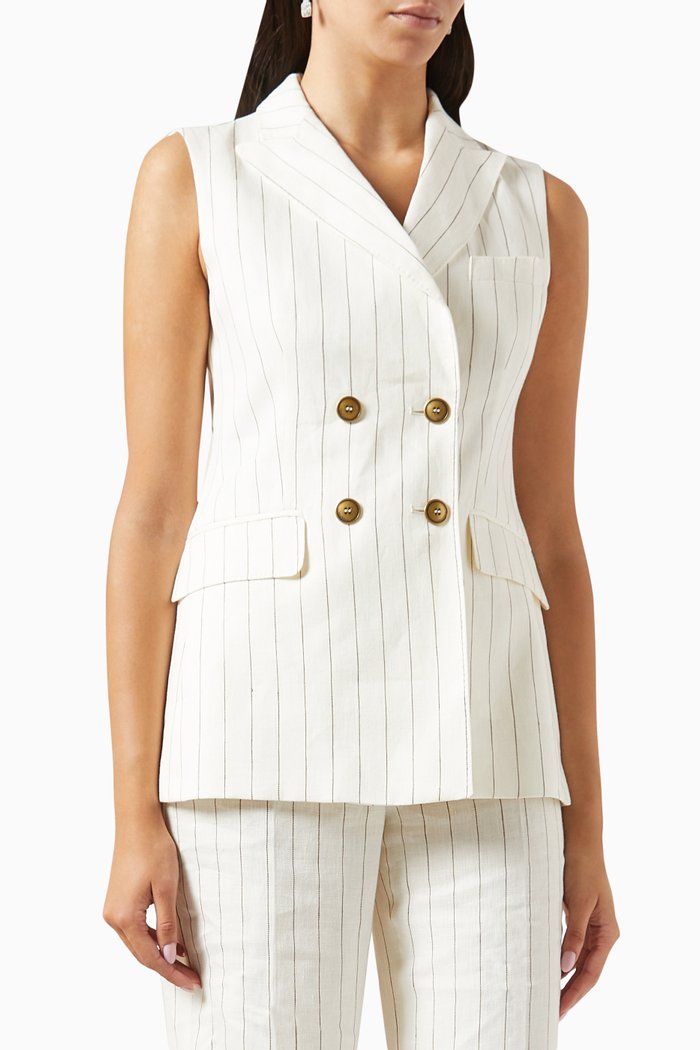 

Quebec Sleeveless Blazer in Cotton Blend, White