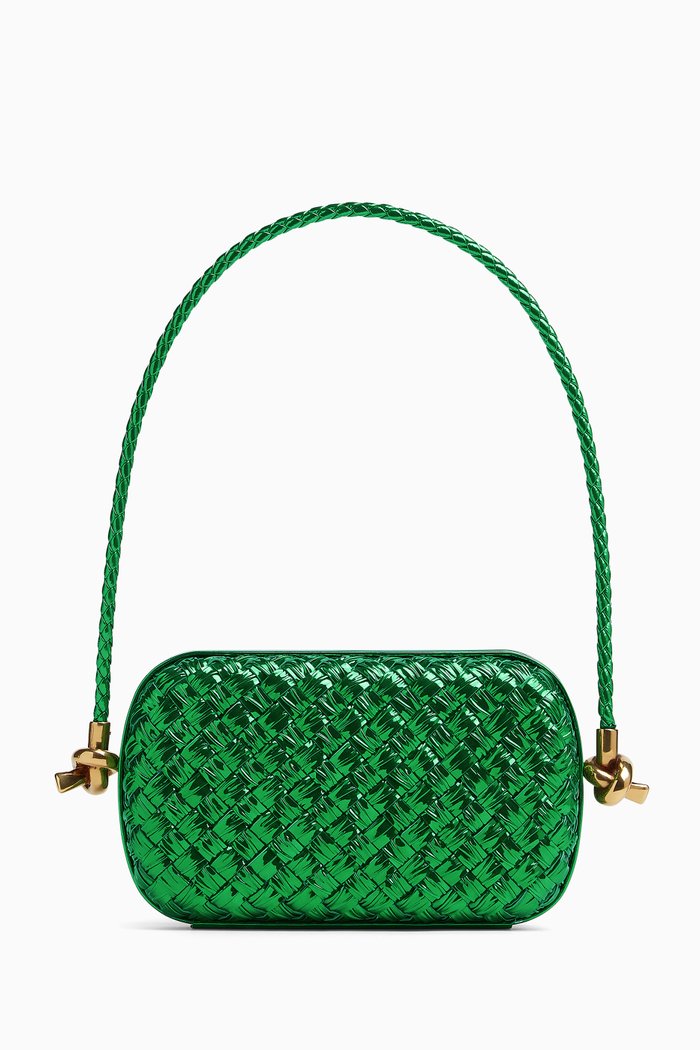 

Knot On Strap Clutch Bag in Leather, Green
