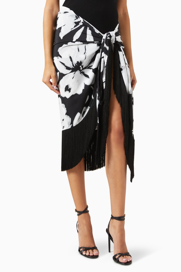 

Floral Fringe Sarong in SIlk, White