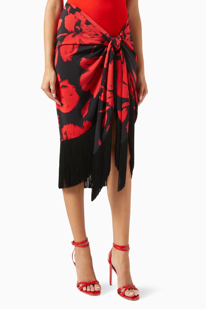 

Floral Fringe Sarong in SIlk, Pink