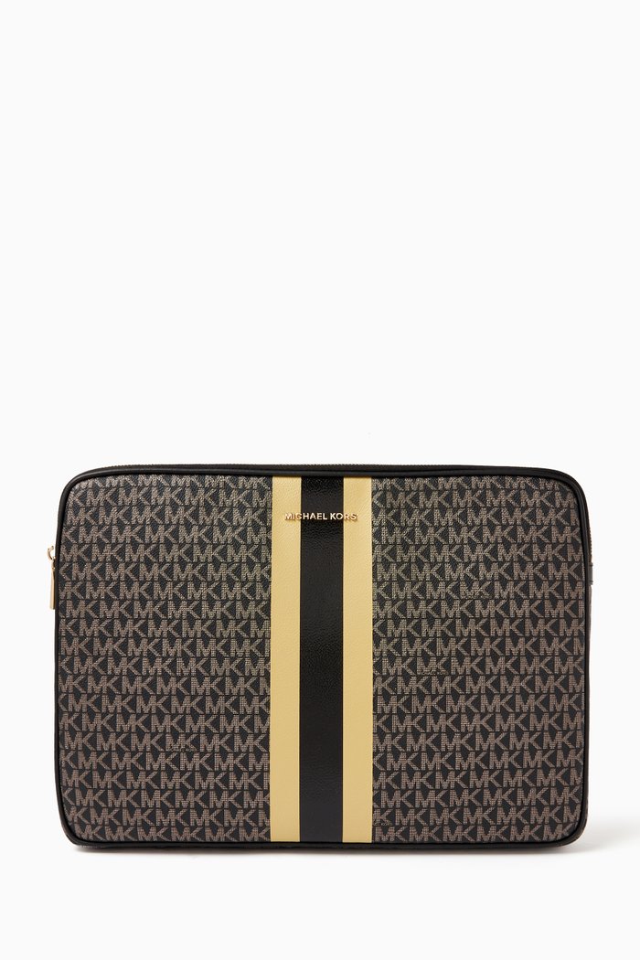

Jet Set Stripe Laptop Case in Logo Canvas & Leather, Multicolour