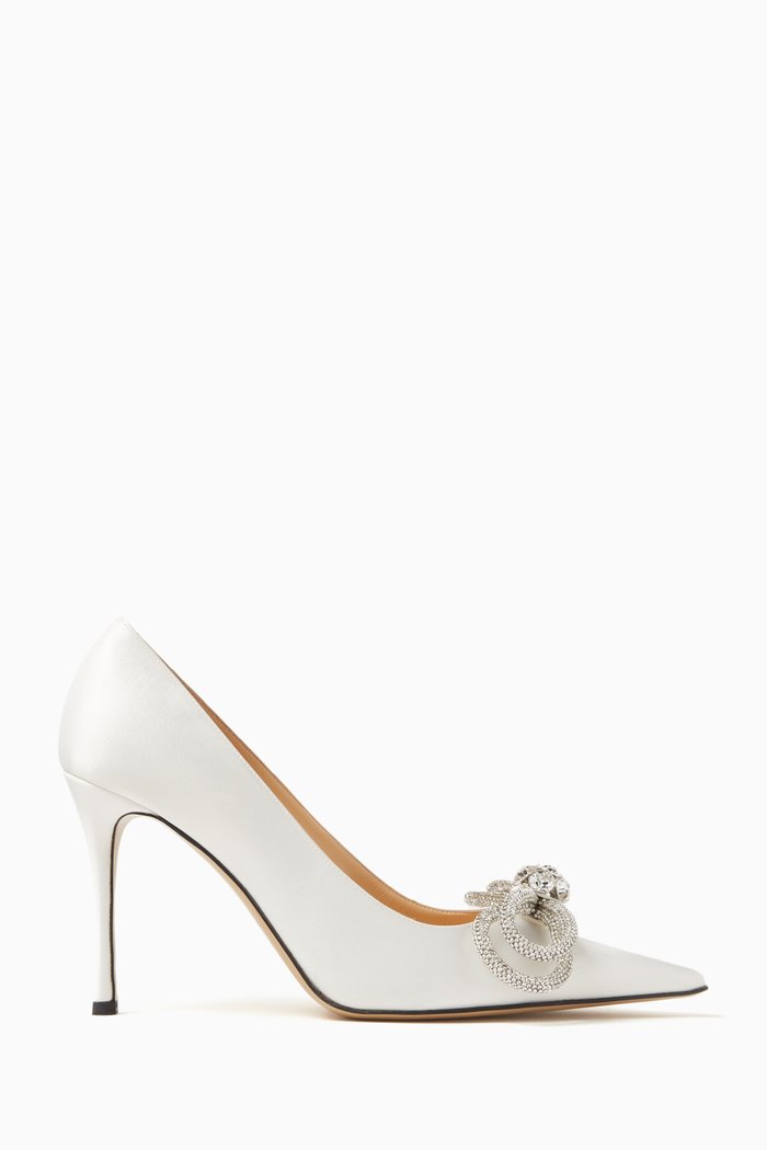 Double Bow 95 Pumps in Satin, White