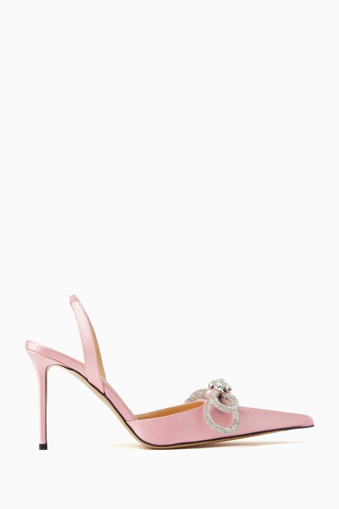 

Double Bow 95 Slingback Pumps in Satin, Pink