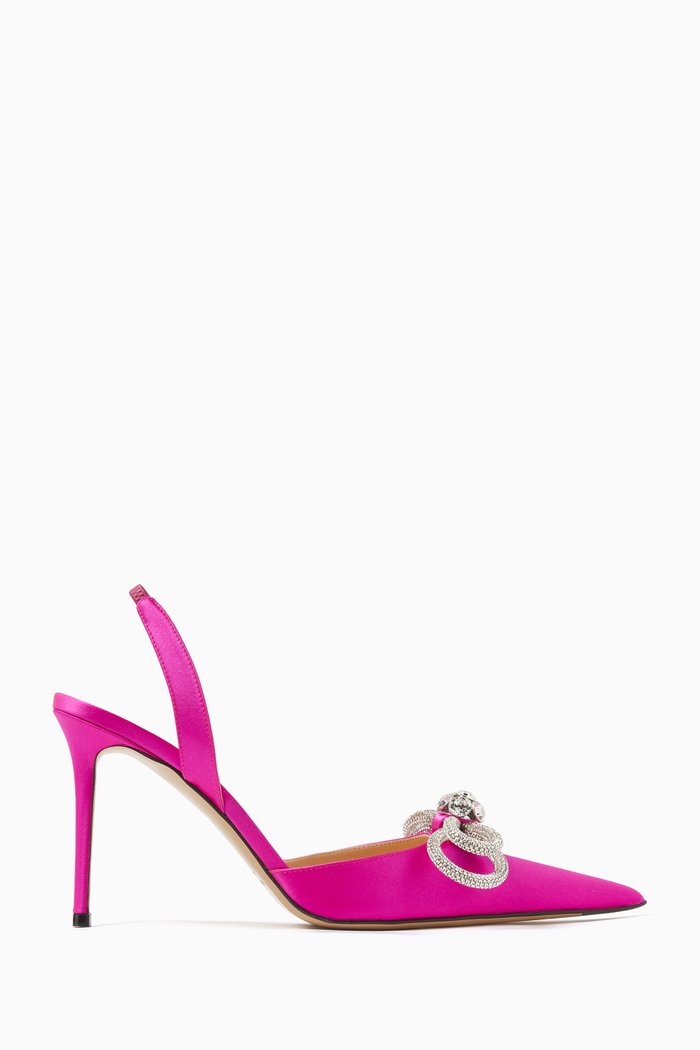 

Double Bow 95 Slingback Pumps in Satin, Pink