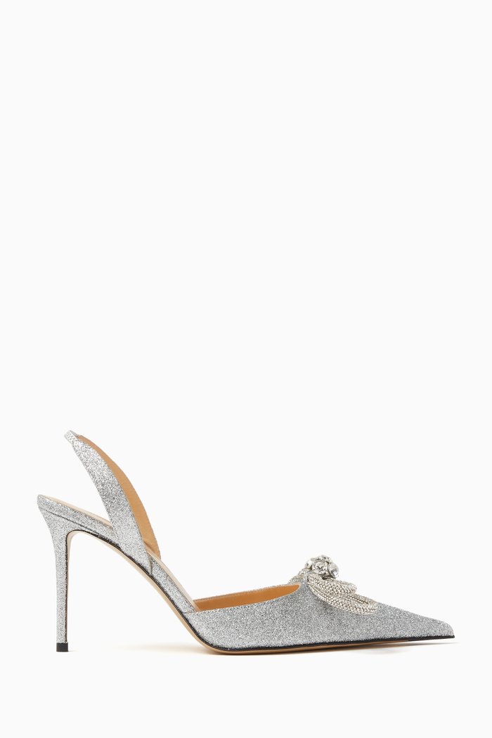 

Double Bow 95 Slingback Pumps in Glitter Leather, Silver