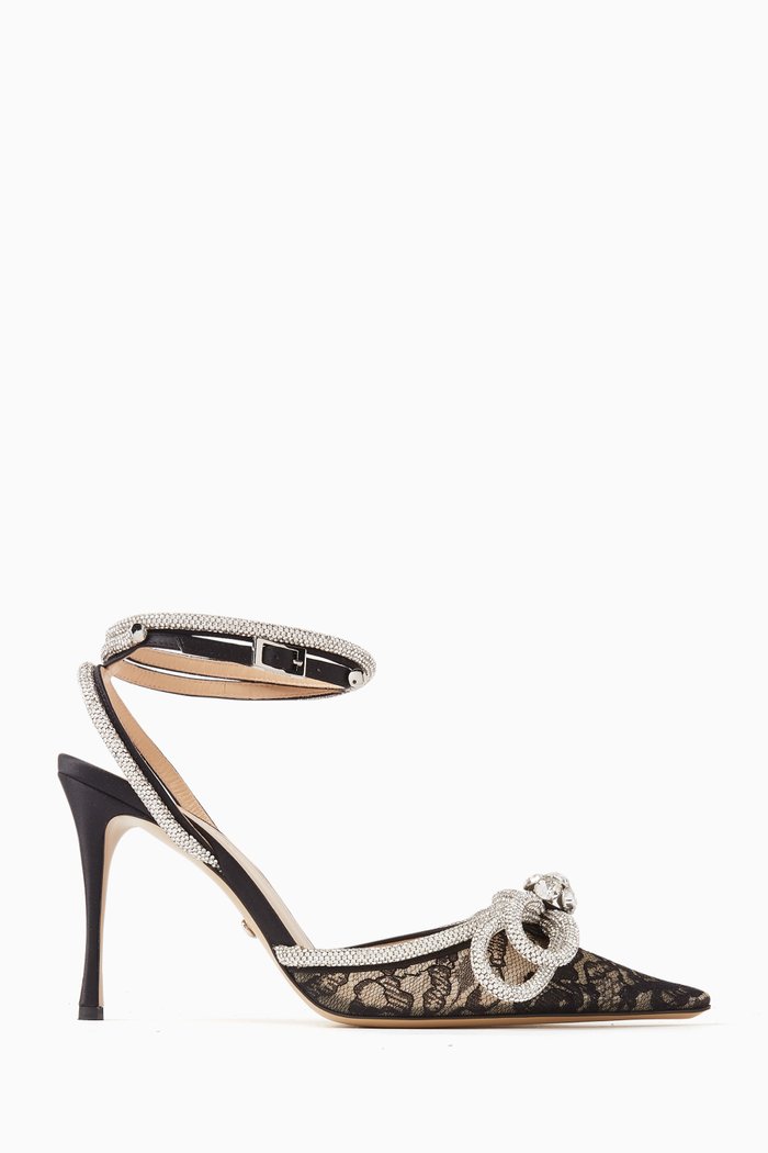 

Double Bow 100 Pumps in Lace, Black