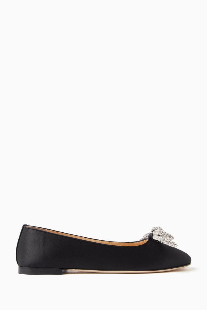 

Double Bow Ballerina Flats in Satin, Black
