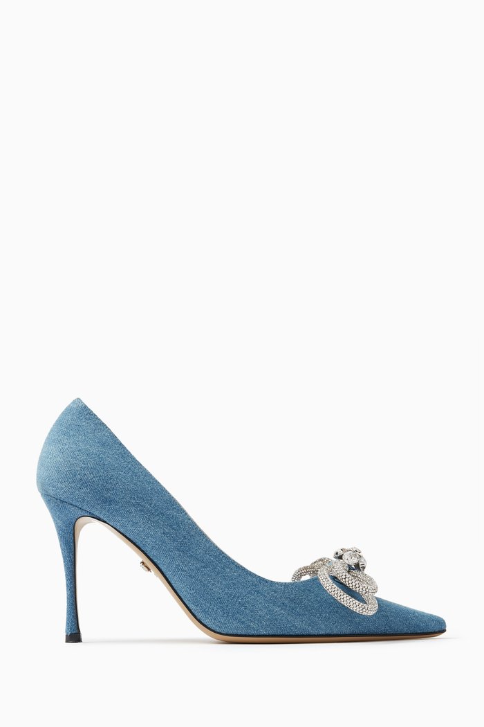 Double Bow 95 Pumps in Denim, Blue