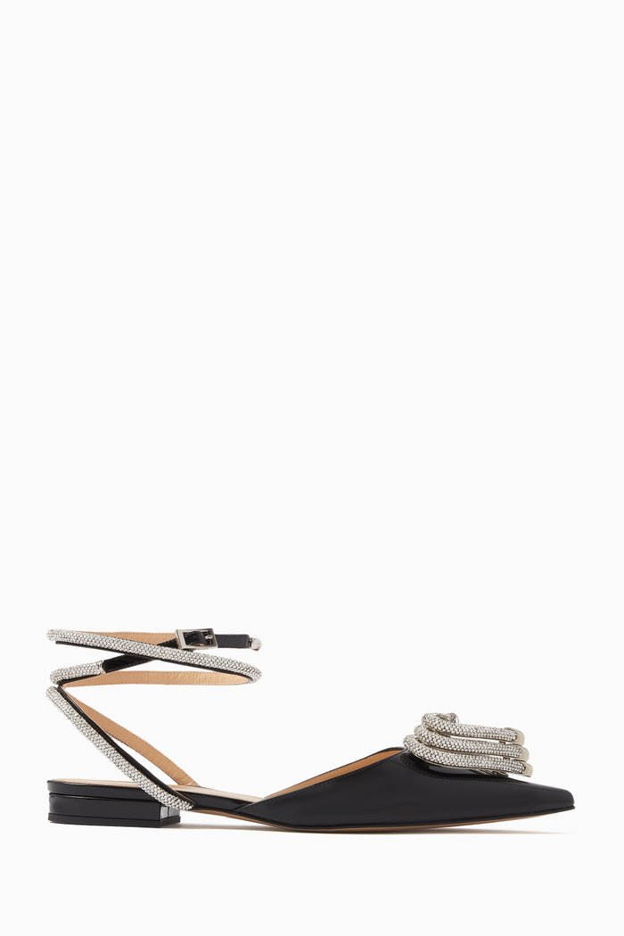 

Triple Heart Point Toe Flat Sandals in Patent Leather, Black