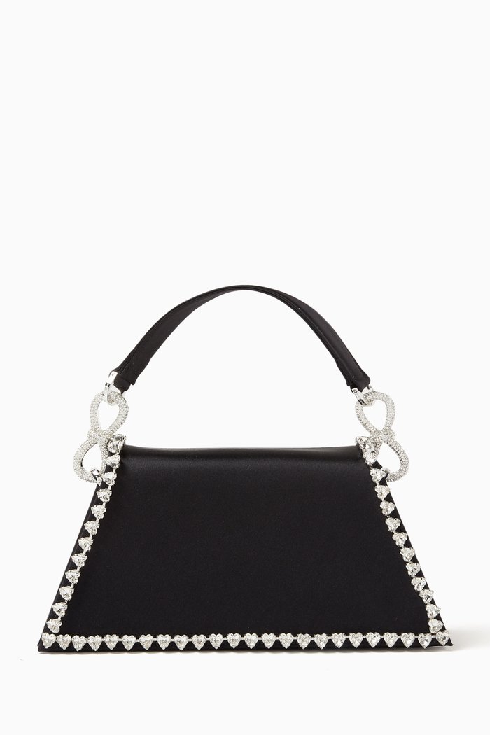 

Medium Samantha Crystal Trim Shoulder Bag in Satin, Black
