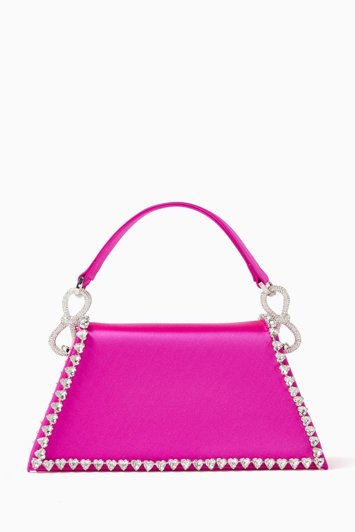 Medium Samantha Crystal Trim Shoulder Bag in Satin, Pink