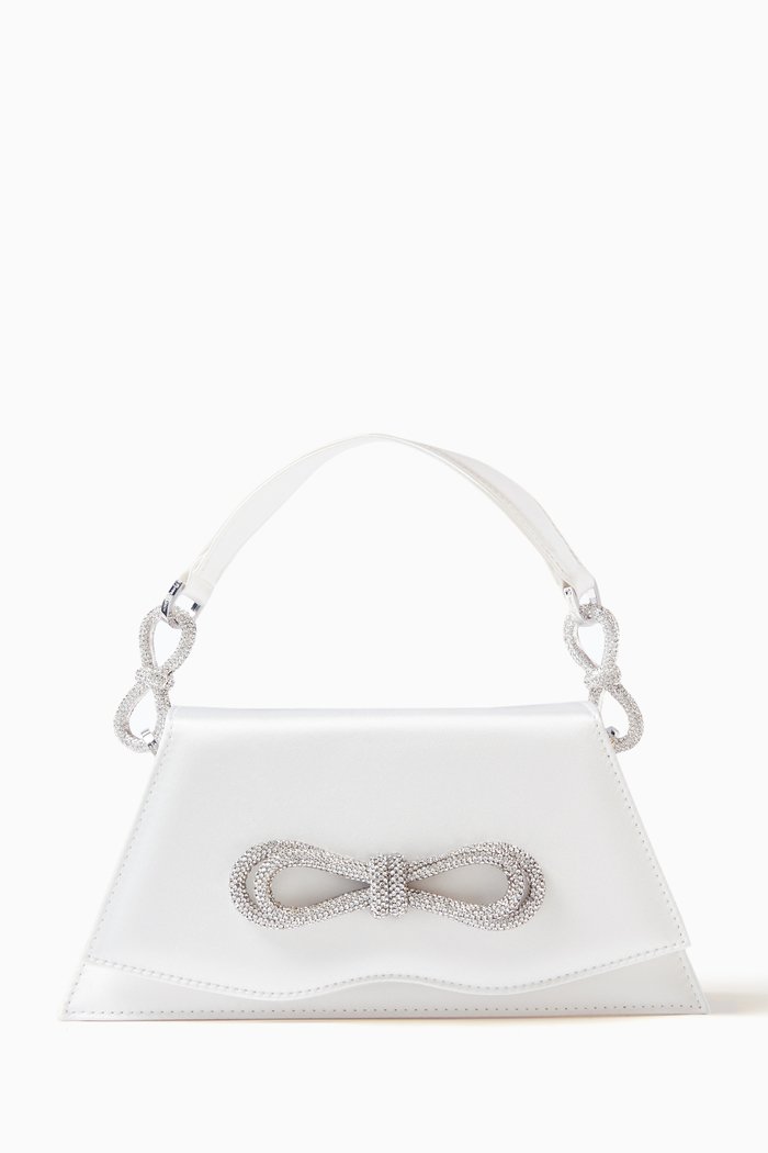 

Medium Samantha Double Bow Shoulder Bag in Satin, White