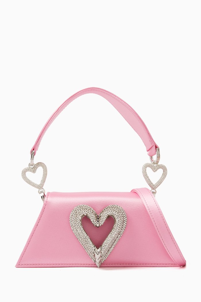 

Mini Samantha Double Heart Shoulder Bag in Satin, Pink