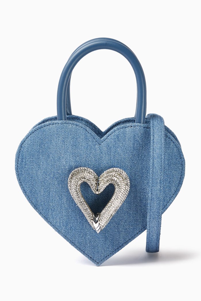 

Mini Heart Top Handle Bag in Denim, Blue